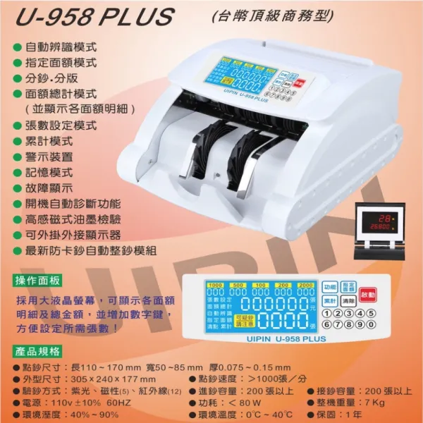 《2-4》UIPIN U-958⁺ 多功能點驗鈔機 (台幣/人民幣/美金)_202